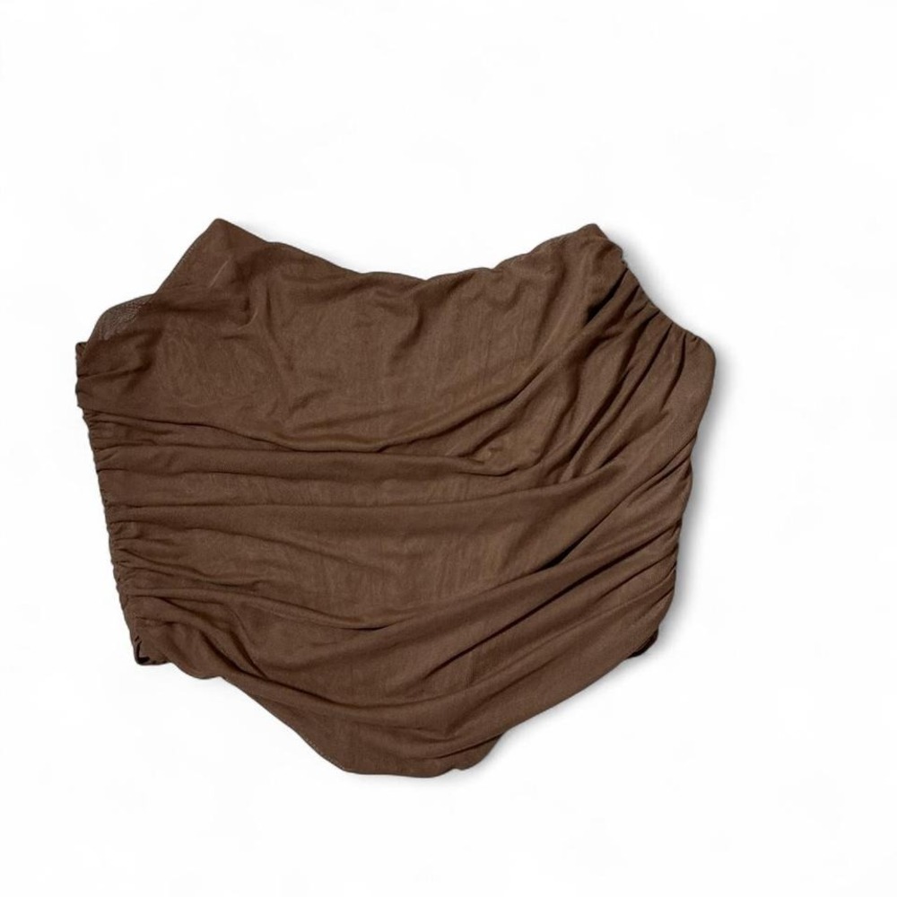 Y2K Brown Ruched Mesh Corset Tube Top Strapless Dark Academia Curved Hem‎ Size M